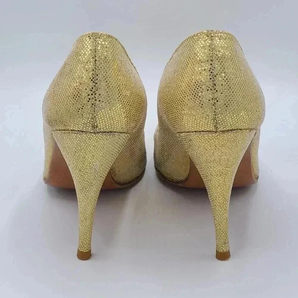 Vintage Stuart Weitzman Martinique Gold Glitter Pointed Toe Stiletto Heels 7.5 - Picture 12 of 16